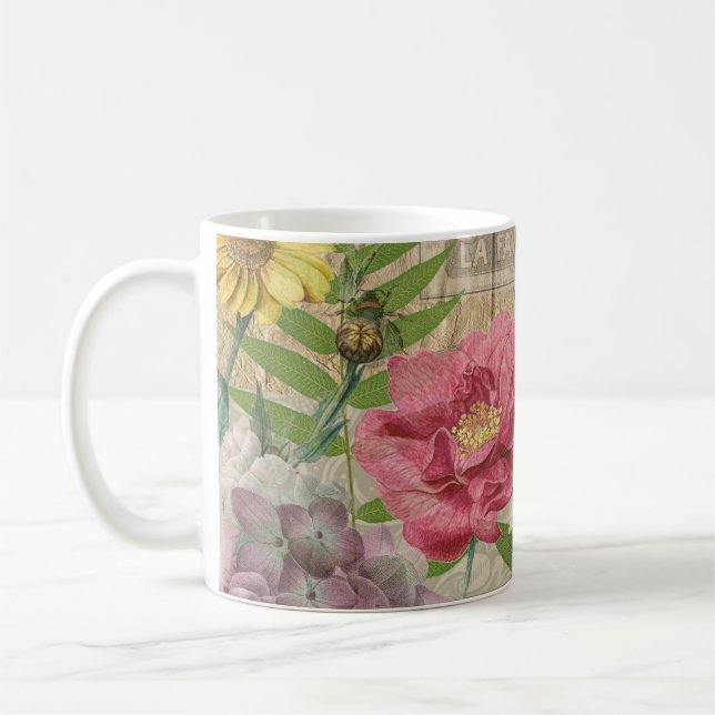 Bird Nest Floral Garden Flower Butterfly Art Coffee Mug (Left)