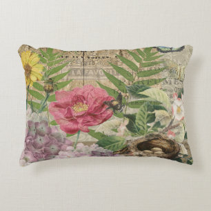Bird Nest Floral Garden Flower Butterfly Art Decorative Cushion