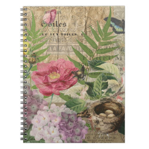 Bird Nest Floral Garden Flower Butterfly Art Notebook