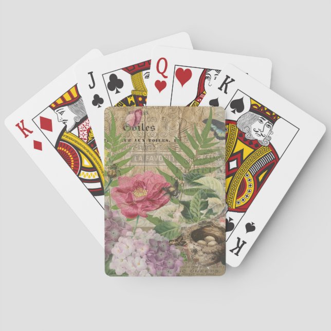Bird Nest Floral Garden Flower Butterfly Art Playing Cards (Back)