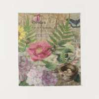 Bird Nest Floral Garden Flower Butterfly Art