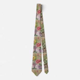 Bird Nest Floral Garden Flower Butterfly Art Tie