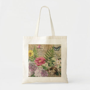 Bird Nest Floral Garden Flower Butterfly Art Tote Bag