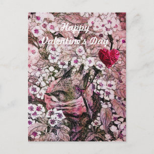 BIRD NEST,FLOWERS,BRAIDED HEART VALENTINE'S DAY HOLIDAY POSTCARD