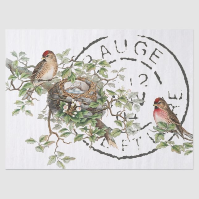 Bird Nest French Postmark Vintage Decoupage  Tissue Paper (Front)