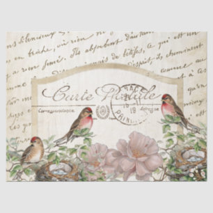 Bird Nest Gold Floral Carte Postale French Script Tissue Paper