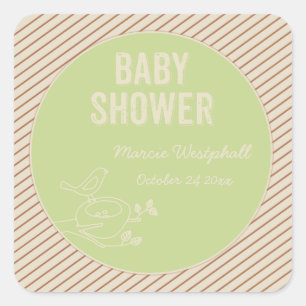 Bird Nest Green Baby Shower Square Sticker
