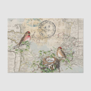 Bird Nest Map Music French Postmark Vintage Craft Tissue Paper