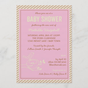 Bird Nest Pink Baby Shower Invitation