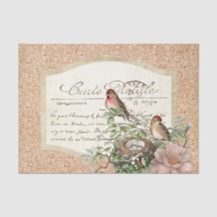 Bird Nest Red Floral Carte Postale French Script  Tissue Paper