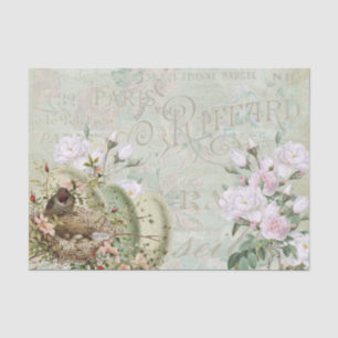 Bird Nest Rose French Script Vintage Decoupage Tissue Paper