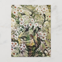 BIRD NEST,TREE WITH BROWN WHITE SPRING FLOWERS