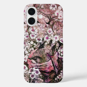 BIRD NEST ,TREE WITH WHITE PINK SPRING FLOWERS iPhone 16 CASE