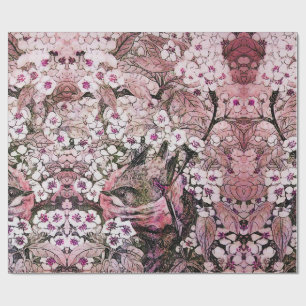 BIRD NEST ,TREE WITH WHITE PINK SPRING FLOWERS WRAPPING PAPER