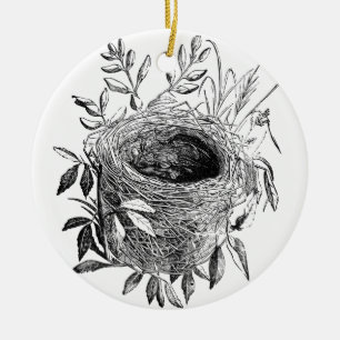 bird nest vintage illustration ceramic tree decoration