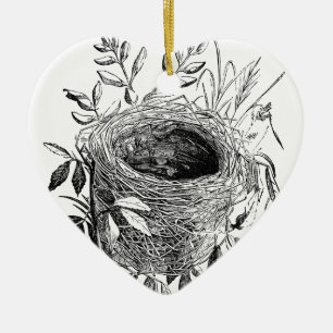 bird nest vintage illustration ceramic tree decoration