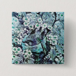 BIRD NEST ,white blue 15 Cm Square Badge