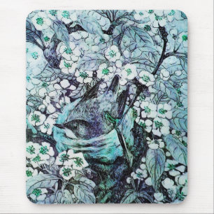 BIRD NEST ,white blue Mouse Pad