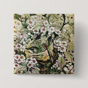 BIRD NEST ,white brown green yellow 15 Cm Square Badge
