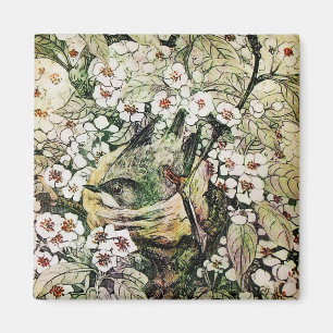 BIRD NEST ,white brown green yellow Magnet