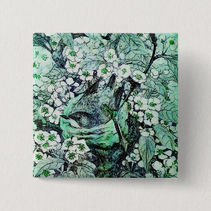 BIRD NEST ,white green 15 Cm Square Badge
