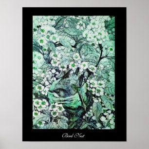 BIRD NEST ,white green black Poster