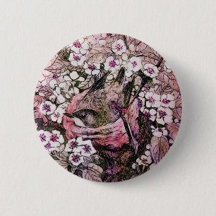 BIRD NEST ,white red pink 6 Cm Round Badge