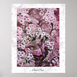 BIRD NEST ,white red pink violet Poster