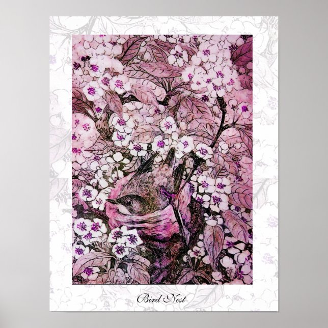 BIRD NEST ,white red pink violet Poster (Front)