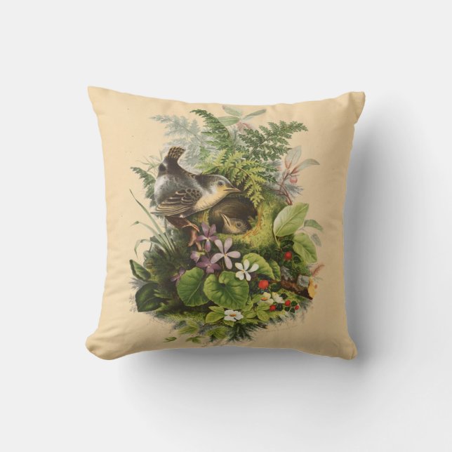 Bird Nesting Among Flowers Cushion (Front)