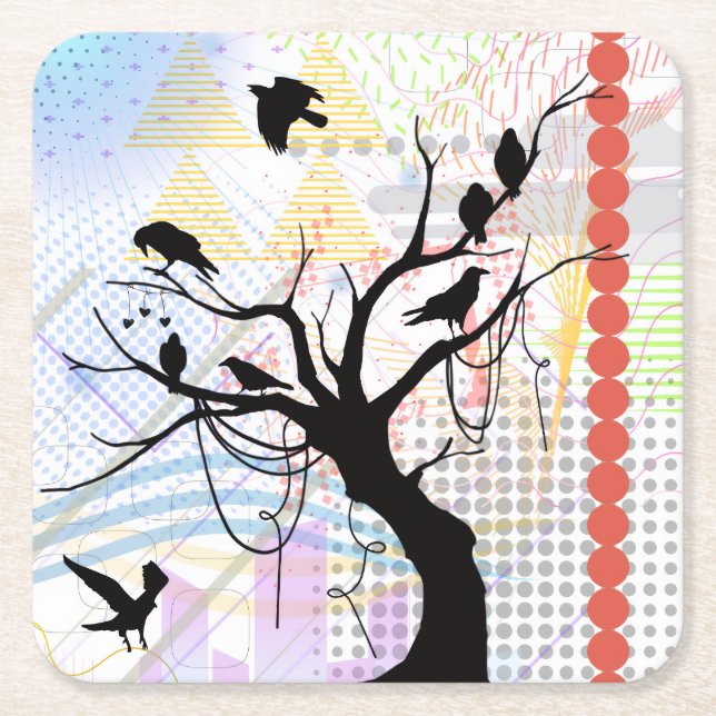 Bird of a Feather Be Unique Together Square Paper Coaster (Front)