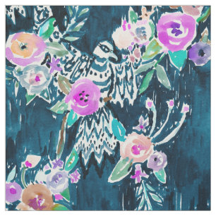 Bird of Hey Floral Watercolor Pattern Fabric