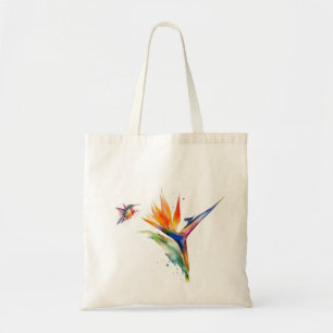 Bird of paradise and hummingbird in watercolor tote bag