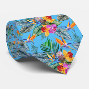 Bird Of Paradise And Orchid Summer Blue Garden Tie