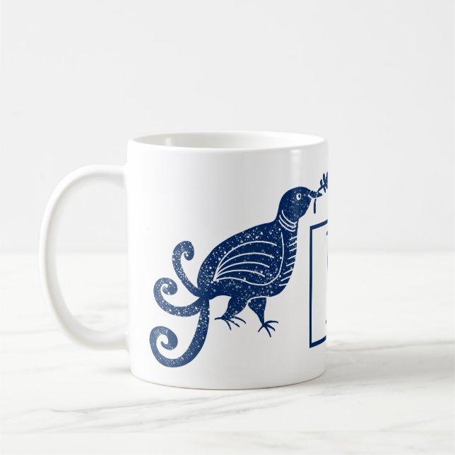 Bird of paradise blue monogram coffee mug (Left)