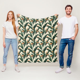 Bird of Paradise Botanical Pattern Fleece Blanket