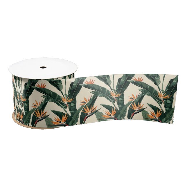 Bird of Paradise Botanical Pattern Satin Ribbon (Spool)
