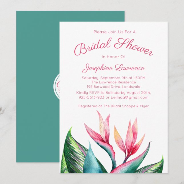 Bird of Paradise Bridal Shower Invitations (Front/Back)