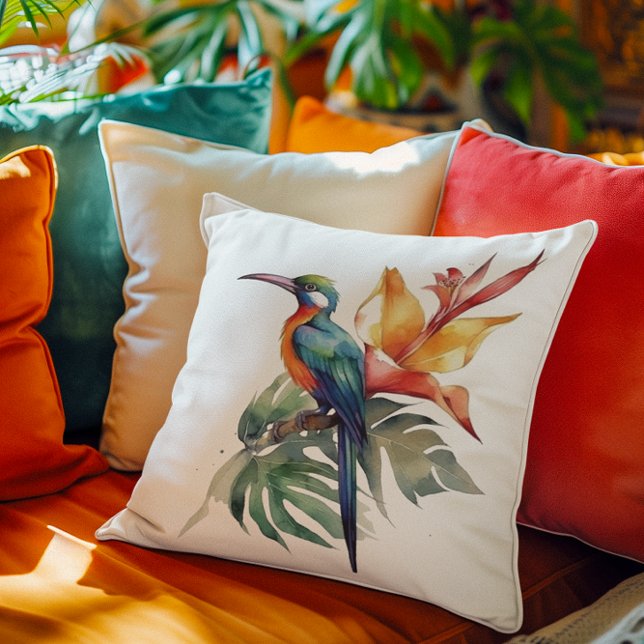 Bird of Paradise, colourful phantasy bird 'n flowe Cushion (Creator Uploaded)