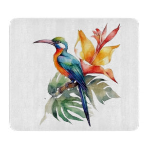 Bird of Paradise, colourful phantasy bird 'n flowe Cutting Board