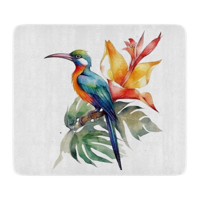 Bird of Paradise, colourful phantasy bird 'n flowe Cutting Board (Front)