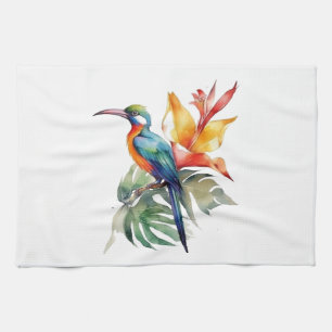 Bird of Paradise, colourful phantasy bird 'n flowe Tea Towel