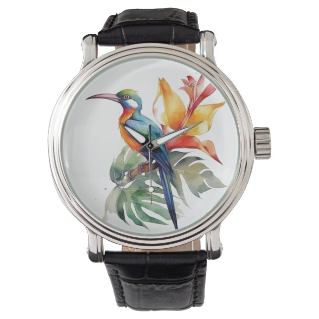 Bird of Paradise, colourful phantasy bird 'n flowe Watch (Front)