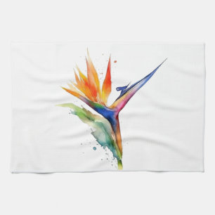 Bird of paradise exotic flower bright watercolor tea towel