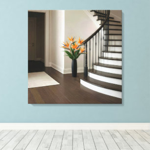 Bird of Paradise Floral Arrangement By a Staircase Canvas Print