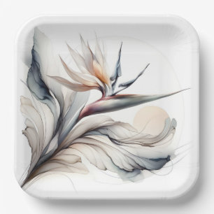 Bird of Paradise Flower Art Paper Plate