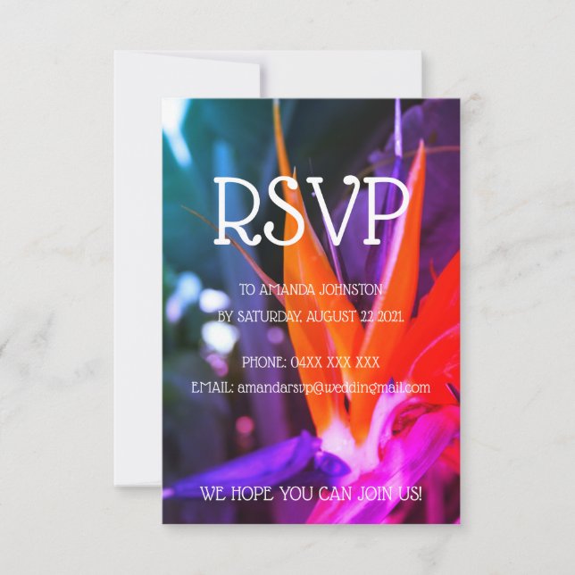 Bird Of Paradise Flower Colourful RSVP Card (Front)