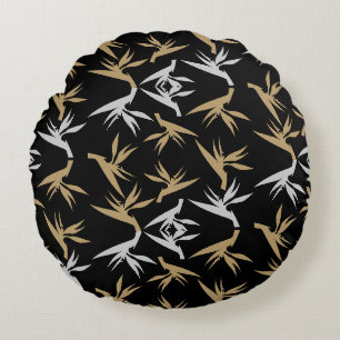 Bird of Paradise Flower Fabric Print Round Cushion