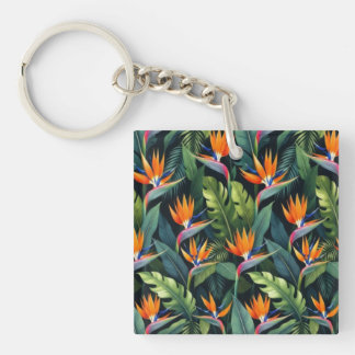 Bird of Paradise Flower Pattern Key Ring