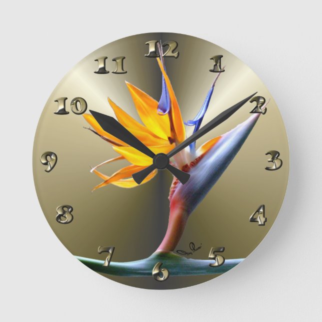 Bird of Paradise Flower Round Clock (Front)
